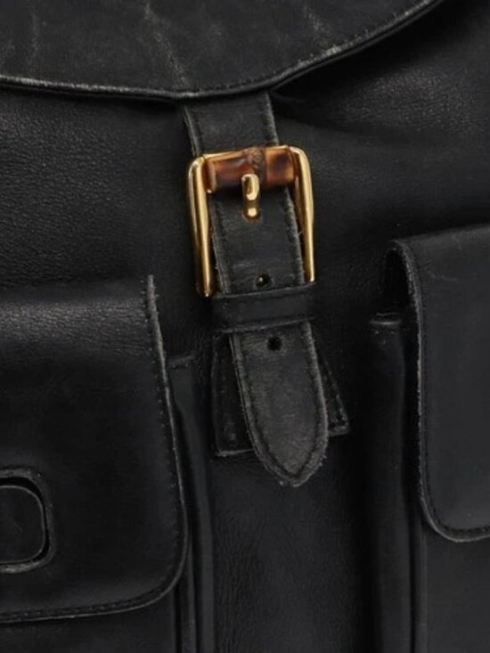 GUCCI Bamboo Backpack Leather Black Gold 003 main image 12
